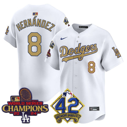 Men's Dodgers 2024 World Series Champions & Jackie Robinson Patch Vapor Premier Limited Jersey - All Stitched