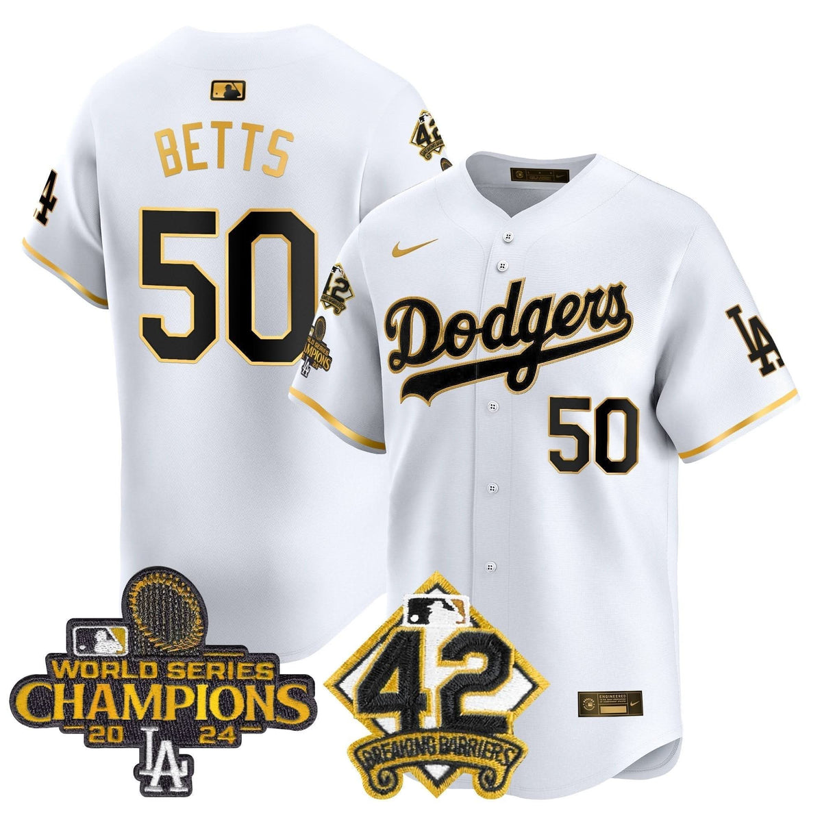 Men's Dodgers 2024 World Series Champions & Jackie Robinson Patch Vapor Premier Limited Jersey - All Stitched