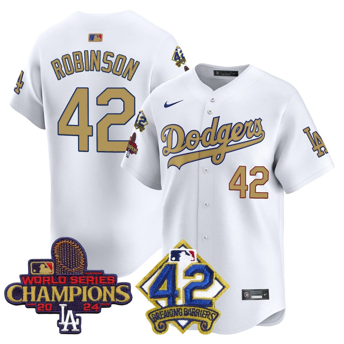 Men's Dodgers 2024 World Series Champions & Jackie Robinson Patch Vapor Premier Limited Jersey - All Stitched