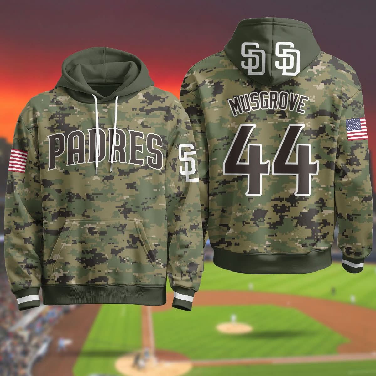 San Diego Padres Military Hoodie - All Stitched