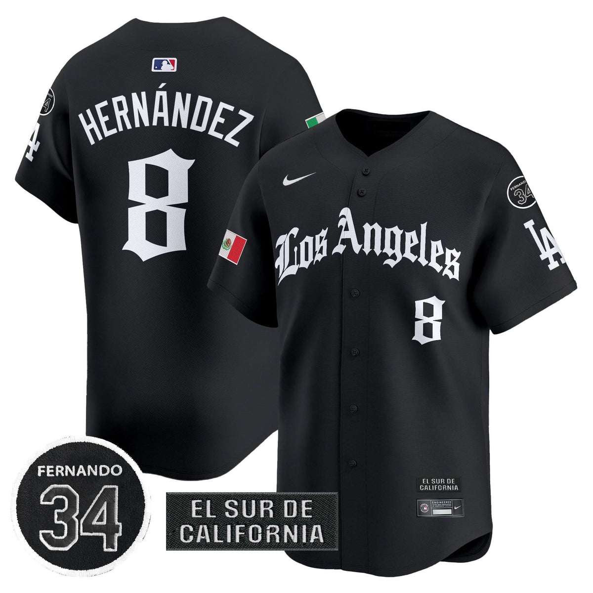 Men's Dodgers Mexico 2025 LA Gothic Style Patch Vapor Premier Limited Jersey - All Stitched
