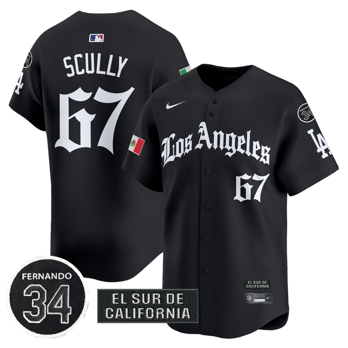 Men's Dodgers Mexico 2025 LA Gothic Style Patch Vapor Premier Limited Jersey - All Stitched