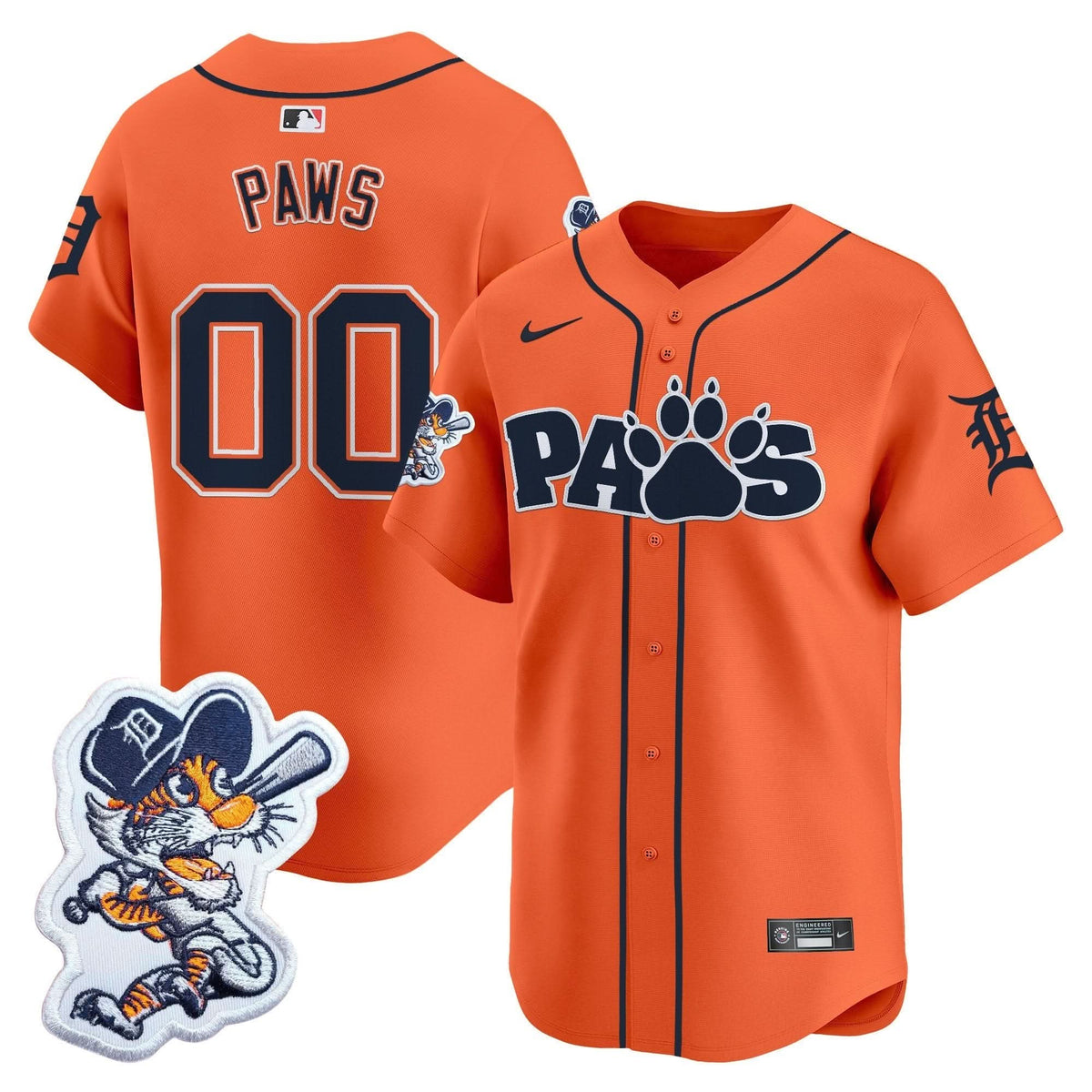 Detroit Tigers Paws Patch Vapor Premier Limited Jersey V2 - All Stitched