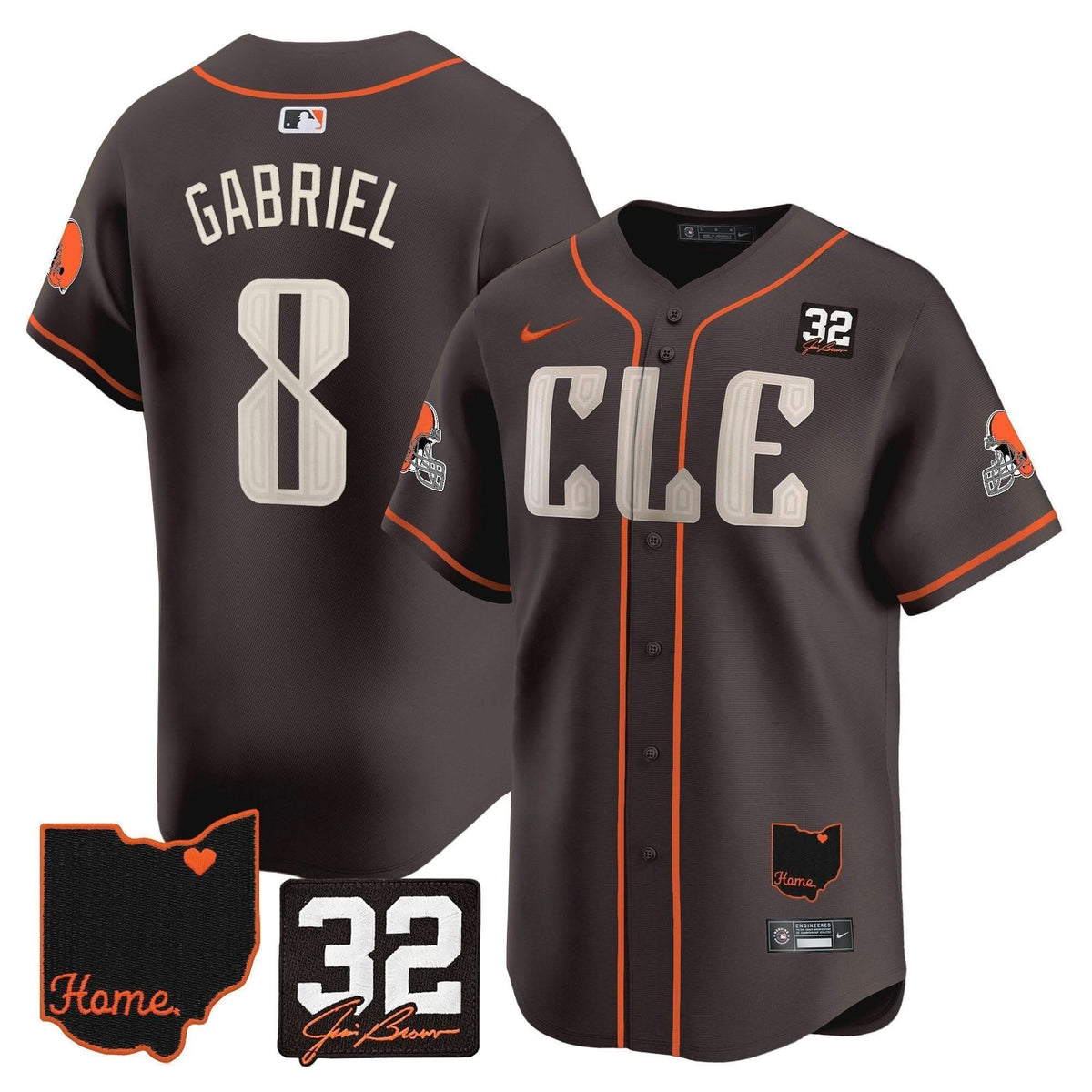 Men's Browns #32 Jim Brown Memorial & Home Patch Vapor Premier Limited Jersey - All Stitched