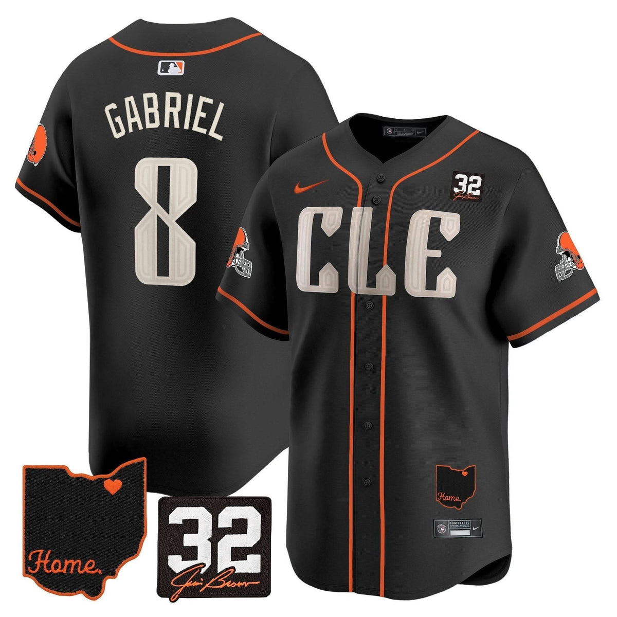 Men's Browns #32 Jim Brown Memorial & Home Patch Vapor Premier Limited Jersey - All Stitched