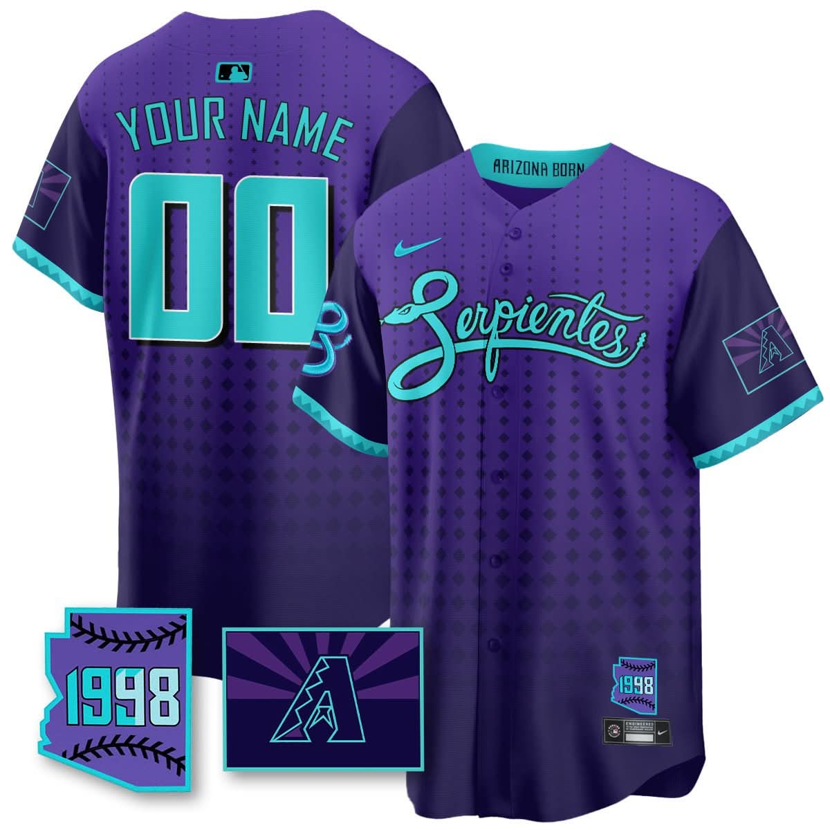 Custom Name/Gender Arizona Diamondbacks Purple for Second “Serpientes” City Connect Jersey - All Stitched
