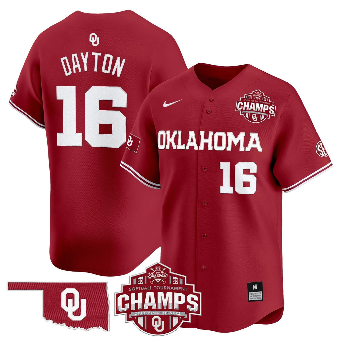 Men's Size - Oklahoma Sooners 2025 SEC Softball Conference Tournament Champions Patch Vapor Premier Limited Jersey - All Stitched