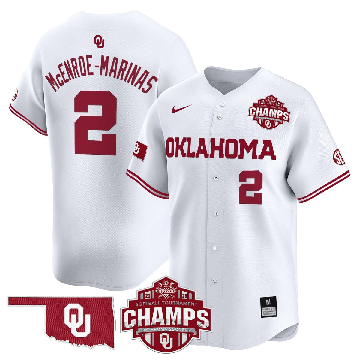 Men's Size - Oklahoma Sooners 2025 SEC Softball Conference Tournament Champions Patch Vapor Premier Limited Jersey - All Stitched