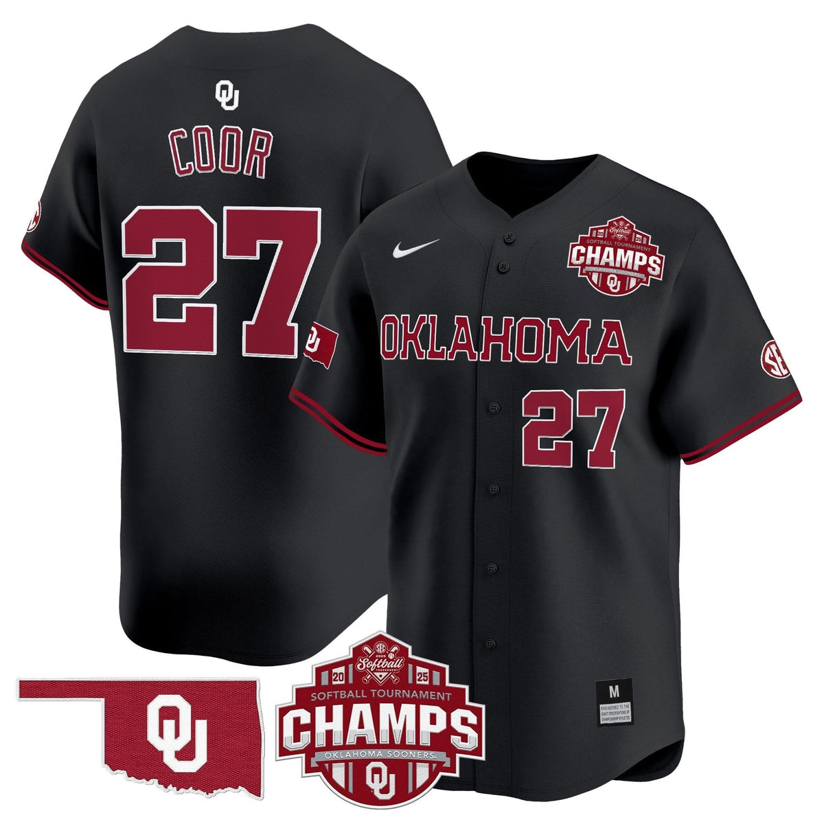 Men's Size - Oklahoma Sooners 2025 SEC Softball Conference Tournament Champions Patch Vapor Premier Limited Jersey - All Stitched