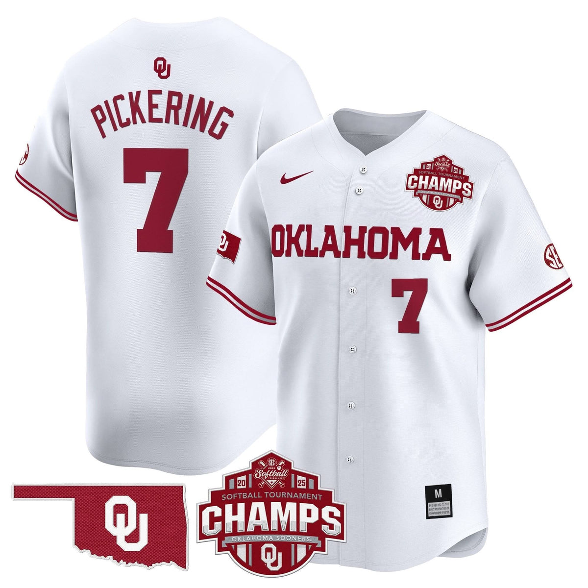 Men's Size - Oklahoma Sooners 2025 SEC Softball Conference Tournament Champions Patch Vapor Premier Limited Jersey - All Stitched