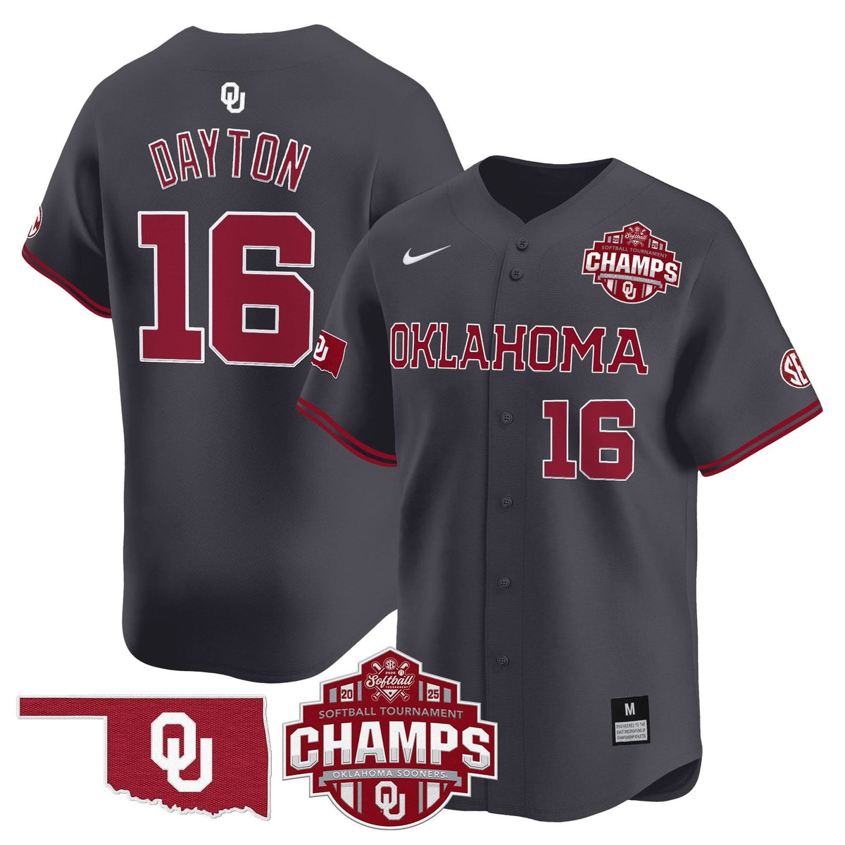 Men's Size - Oklahoma Sooners 2025 SEC Softball Conference Tournament Champions Patch Vapor Premier Limited Jersey - All Stitched