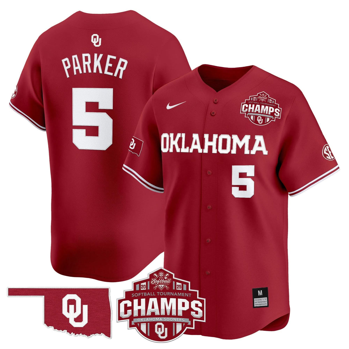 Men's Size - Oklahoma Sooners 2025 SEC Softball Conference Tournament Champions Patch Vapor Premier Limited Jersey - All Stitched