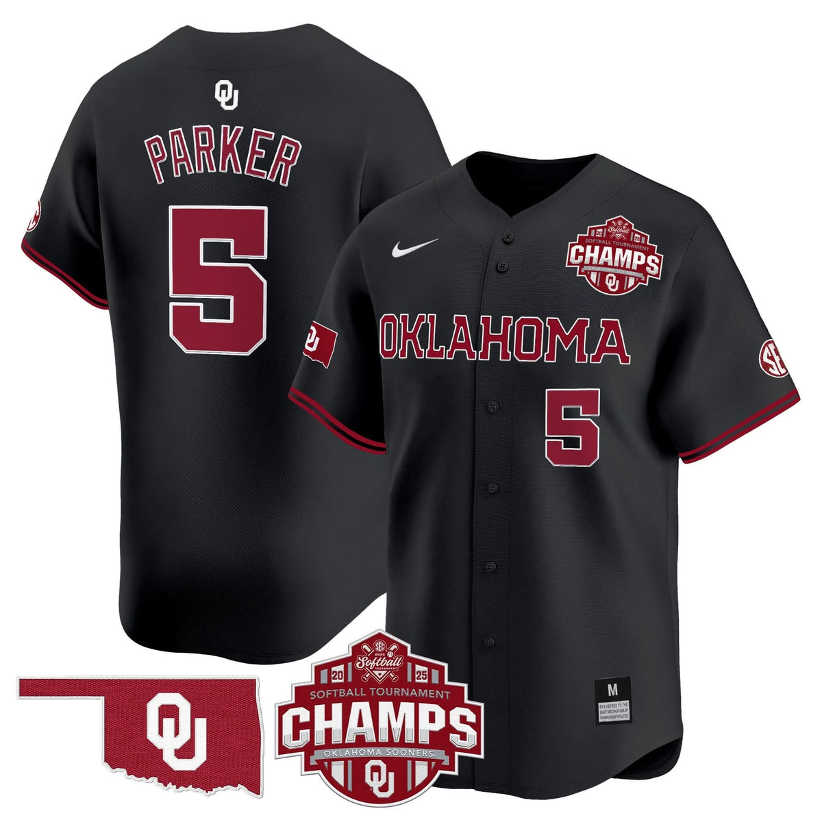 Men's Size - Oklahoma Sooners 2025 SEC Softball Conference Tournament Champions Patch Vapor Premier Limited Jersey - All Stitched