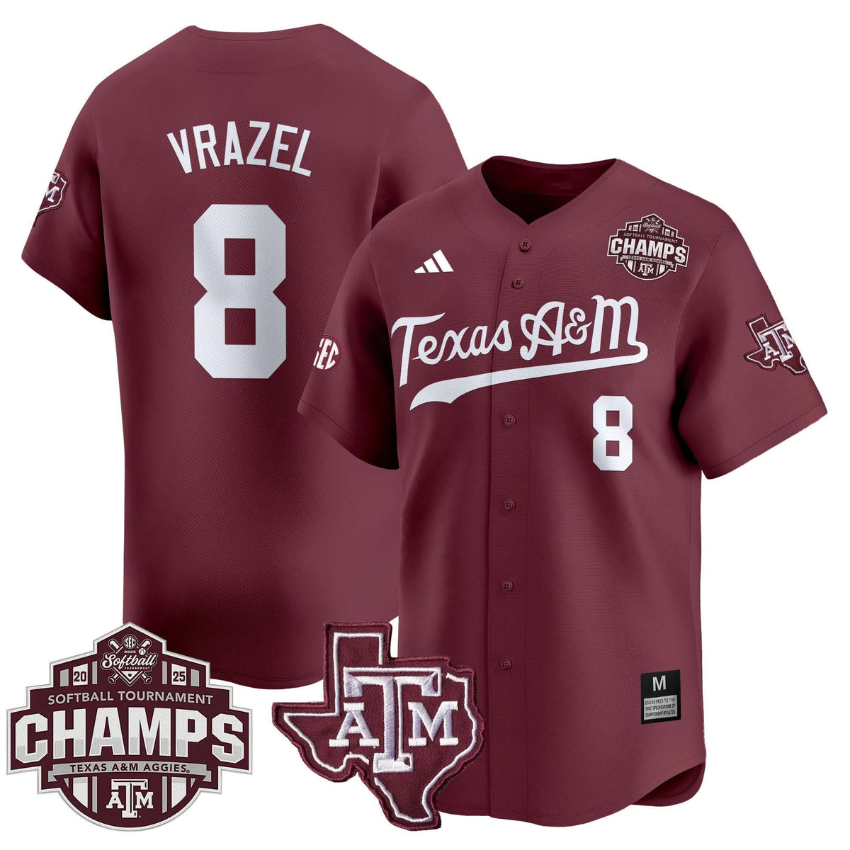 Men's Size - Texas A&M Aggies 2025 SEC Softball Conference Tournament Champions Patch Vapor Premier Limited Jersey - All Stitched