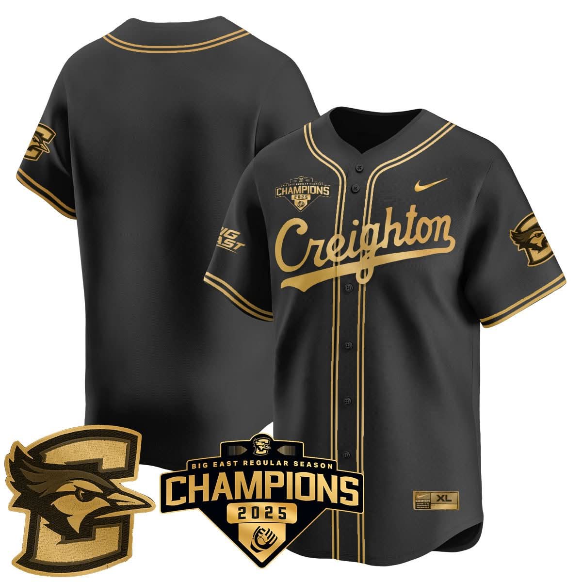 Men's Creighton Baseball 2025 Big East Baseball Tournament Champions Jersey N1 - All Stitched