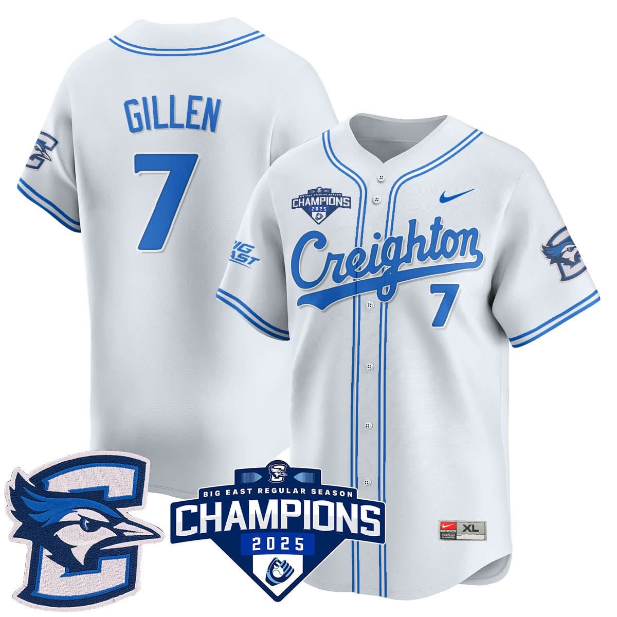 Men's Creighton Baseball 2025 Big East Baseball Tournament Champions Jersey N1 - All Stitched