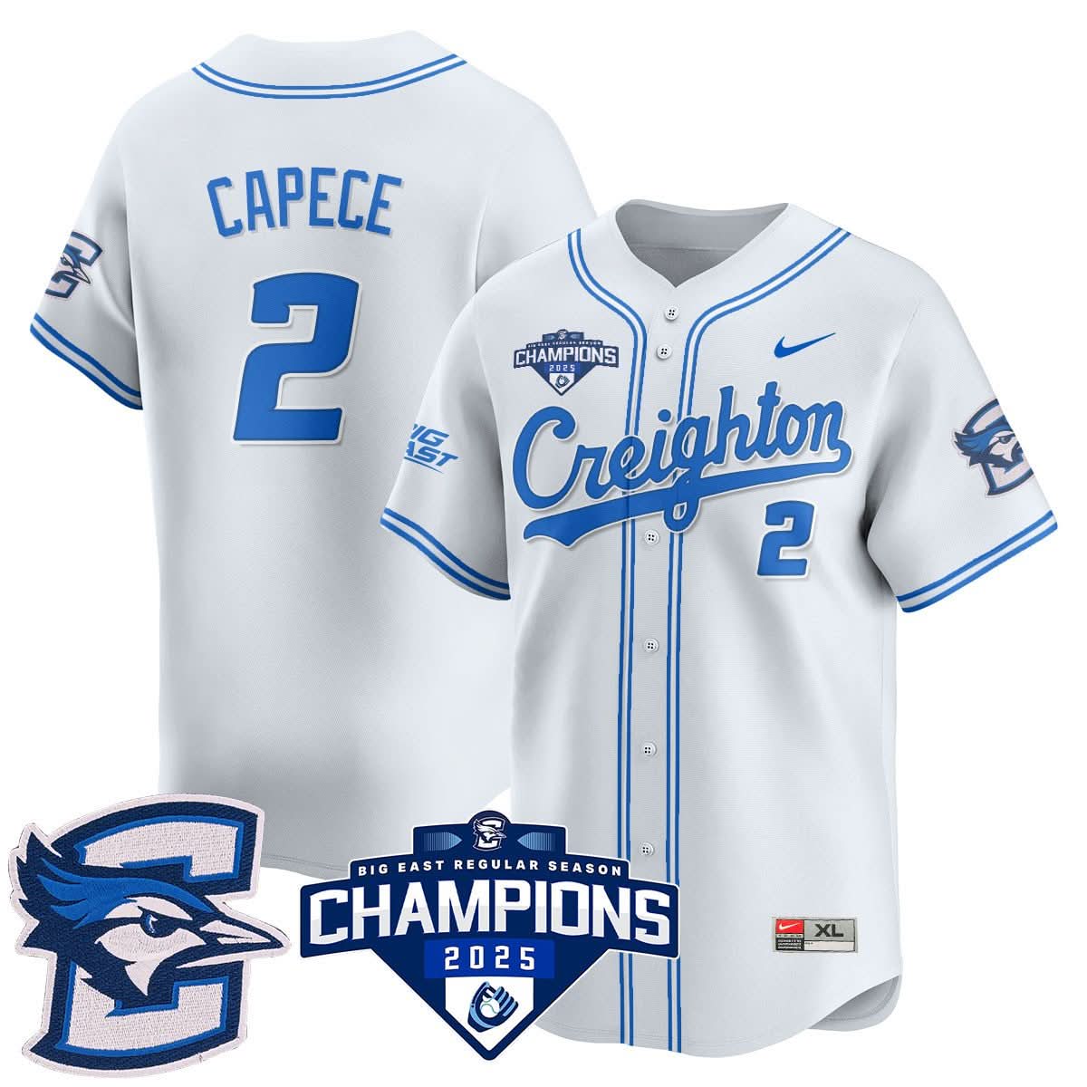 Men's Creighton Baseball 2025 Big East Baseball Tournament Champions Jersey N1 - All Stitched