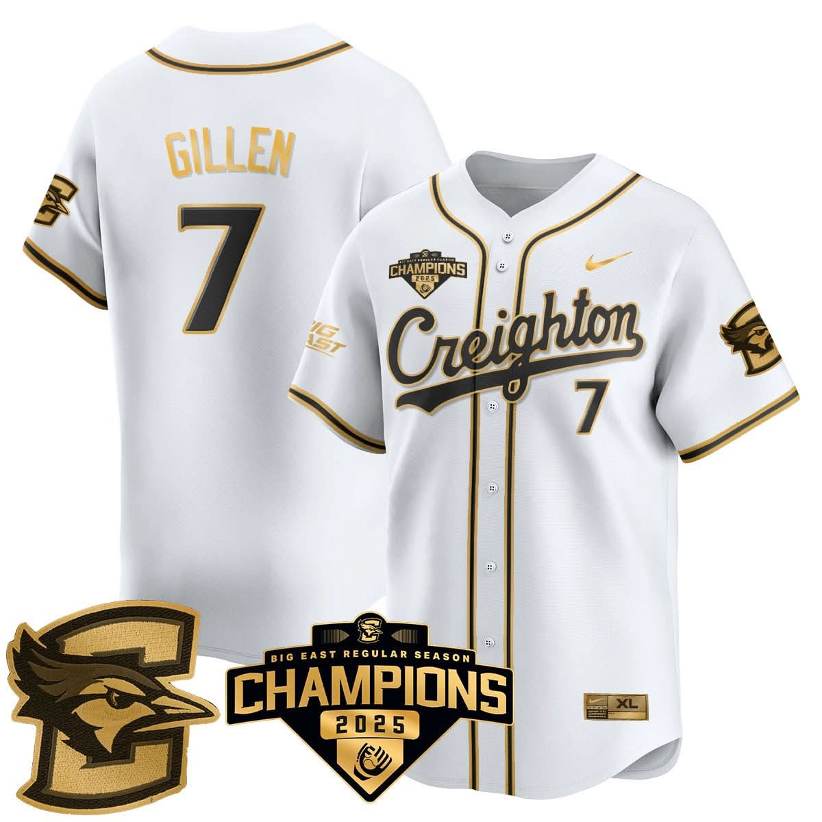 Men's Creighton Baseball 2025 Big East Baseball Tournament Champions Jersey N1 - All Stitched