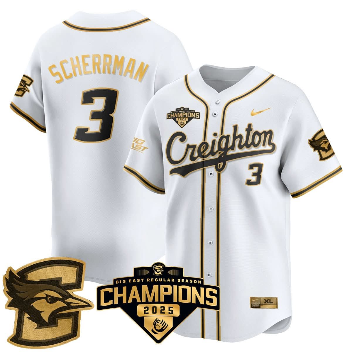 Men's Creighton Baseball 2025 Big East Baseball Tournament Champions Jersey N1 - All Stitched
