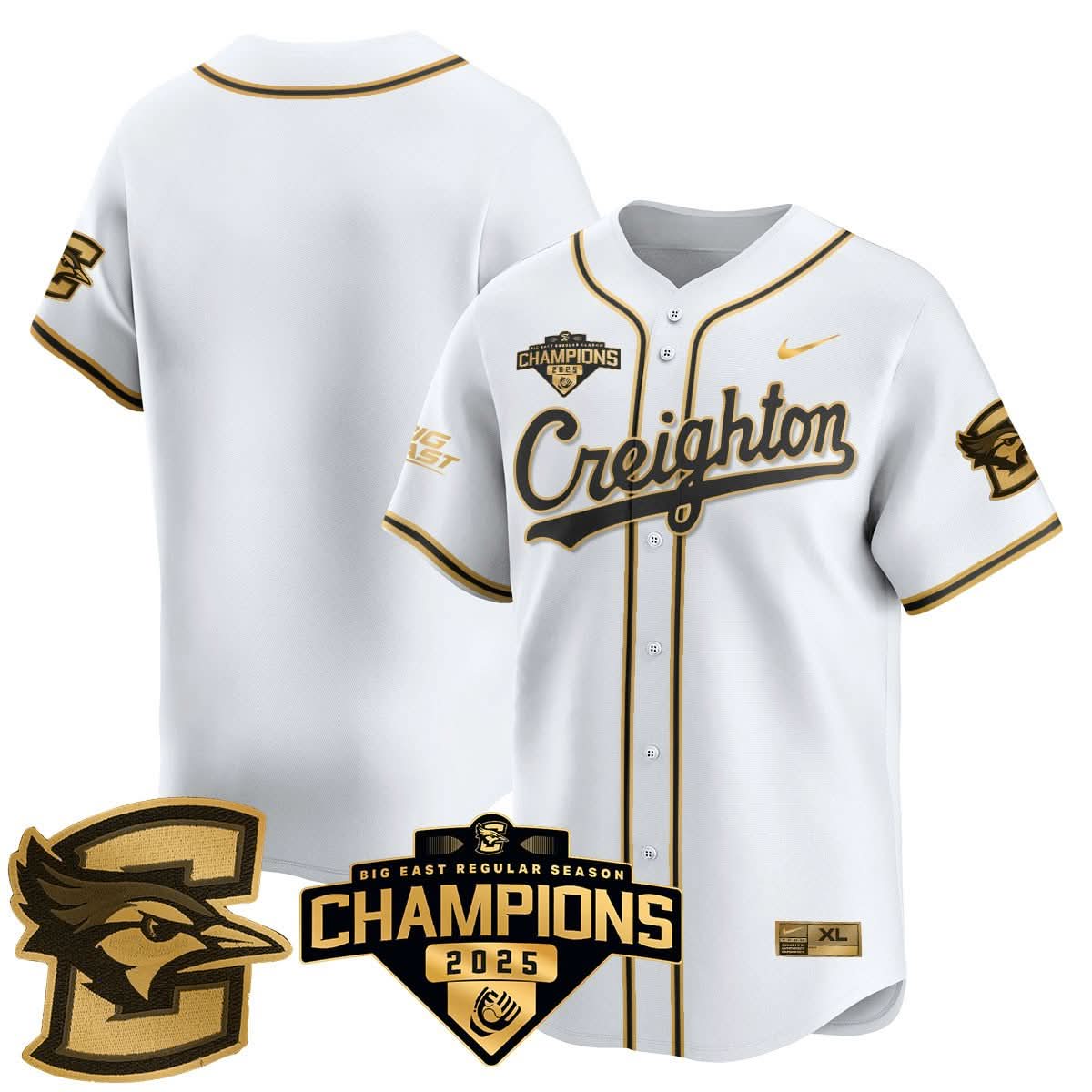 Men's Creighton Baseball 2025 Big East Baseball Tournament Champions Jersey N1 - All Stitched