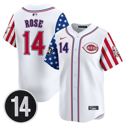 Men's Cincinnati Reds 2025 Independence Day Vapor Premier Limited Jersey - Pete Rose Patch - All Stitched