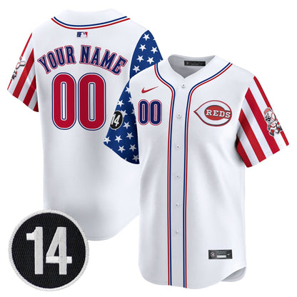 Cincinnati Reds 2025 Independence Day Vapor Premier Limited Custom Jersey - Pete Rose Patch - All Stitched