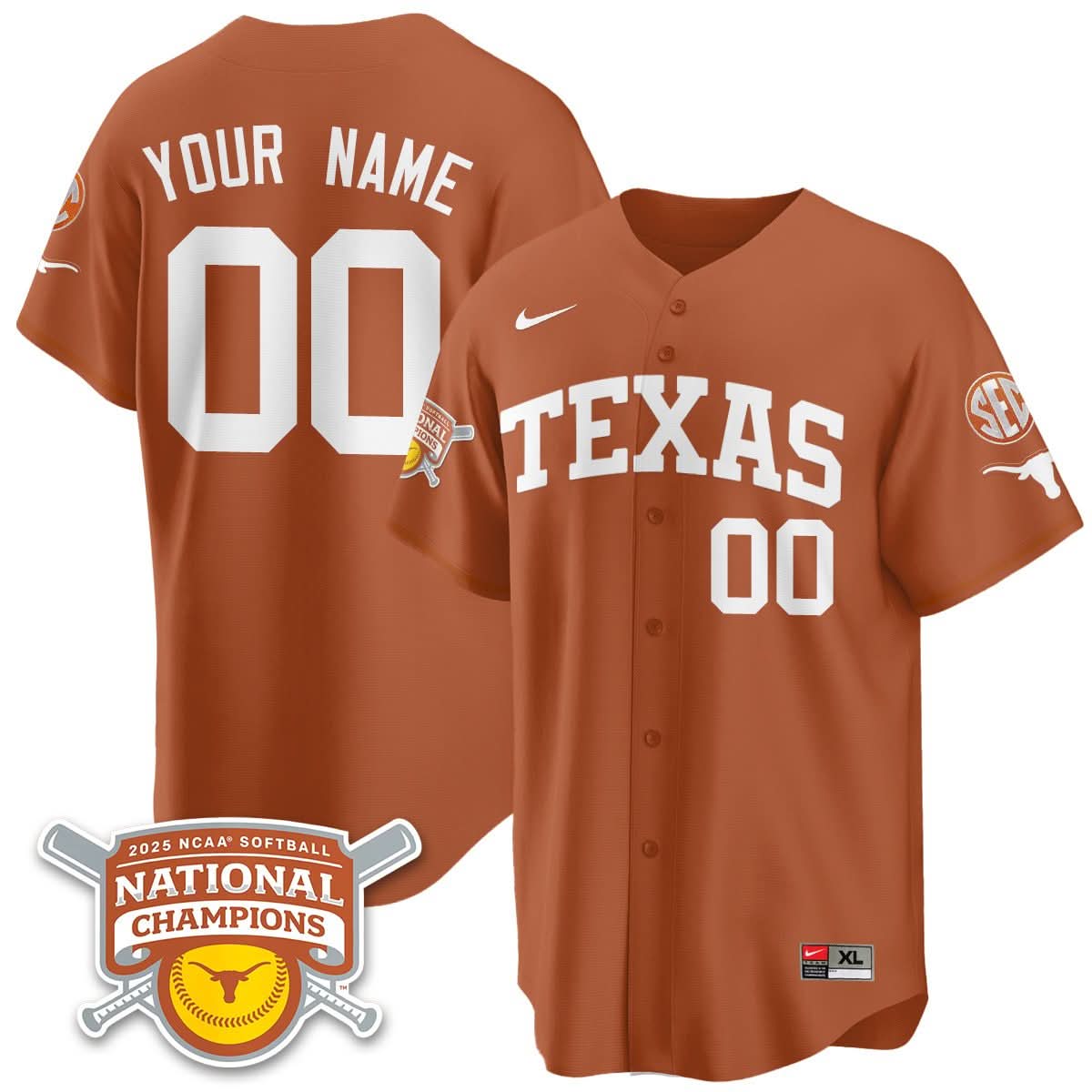 Texas Longhorns Softball 2025 World Series Champions Limited Custom Jersey - All Stitched