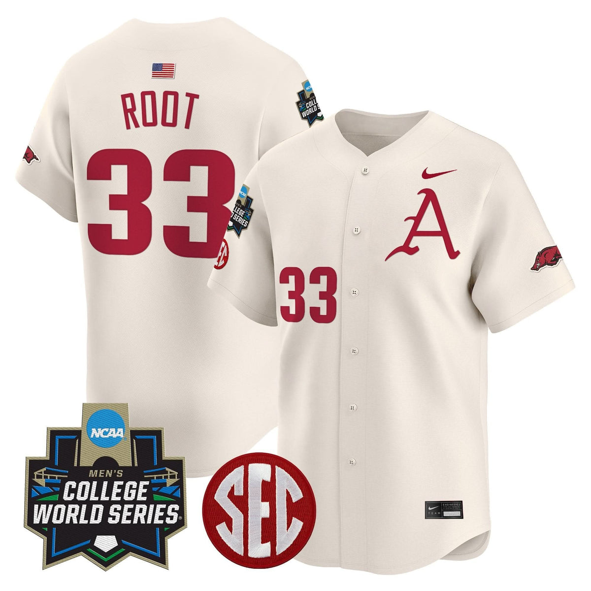Men's Arkansas Razorbacks 2025 World Series Vapor Premier Limited Jersey - All Stitched
