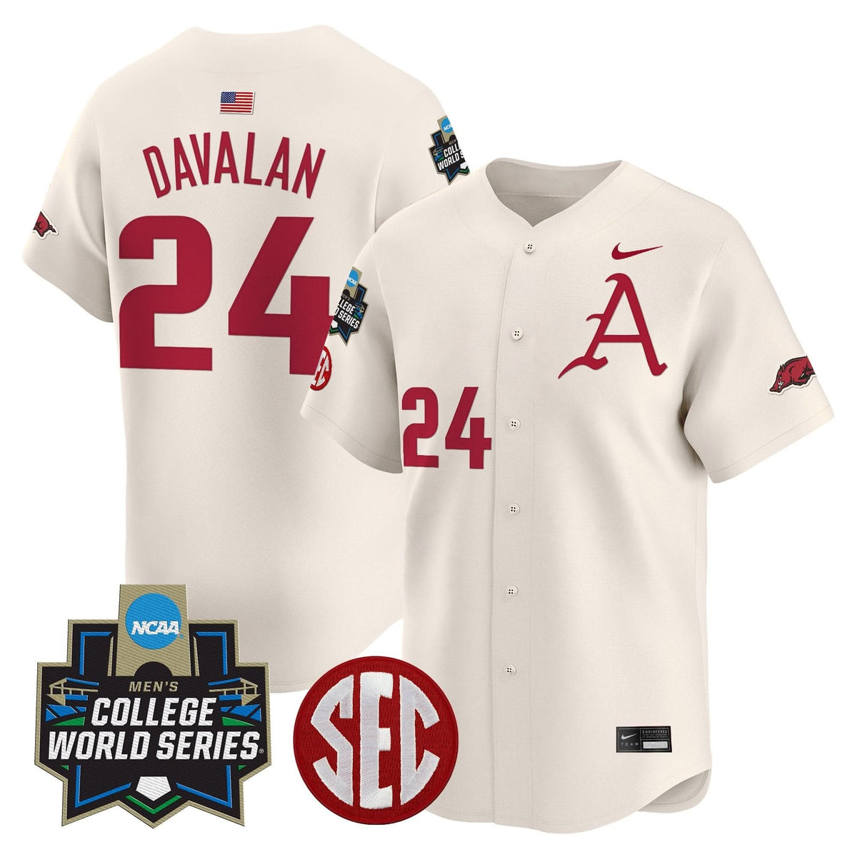 Men's Arkansas Razorbacks 2025 World Series Vapor Premier Limited Jersey - All Stitched