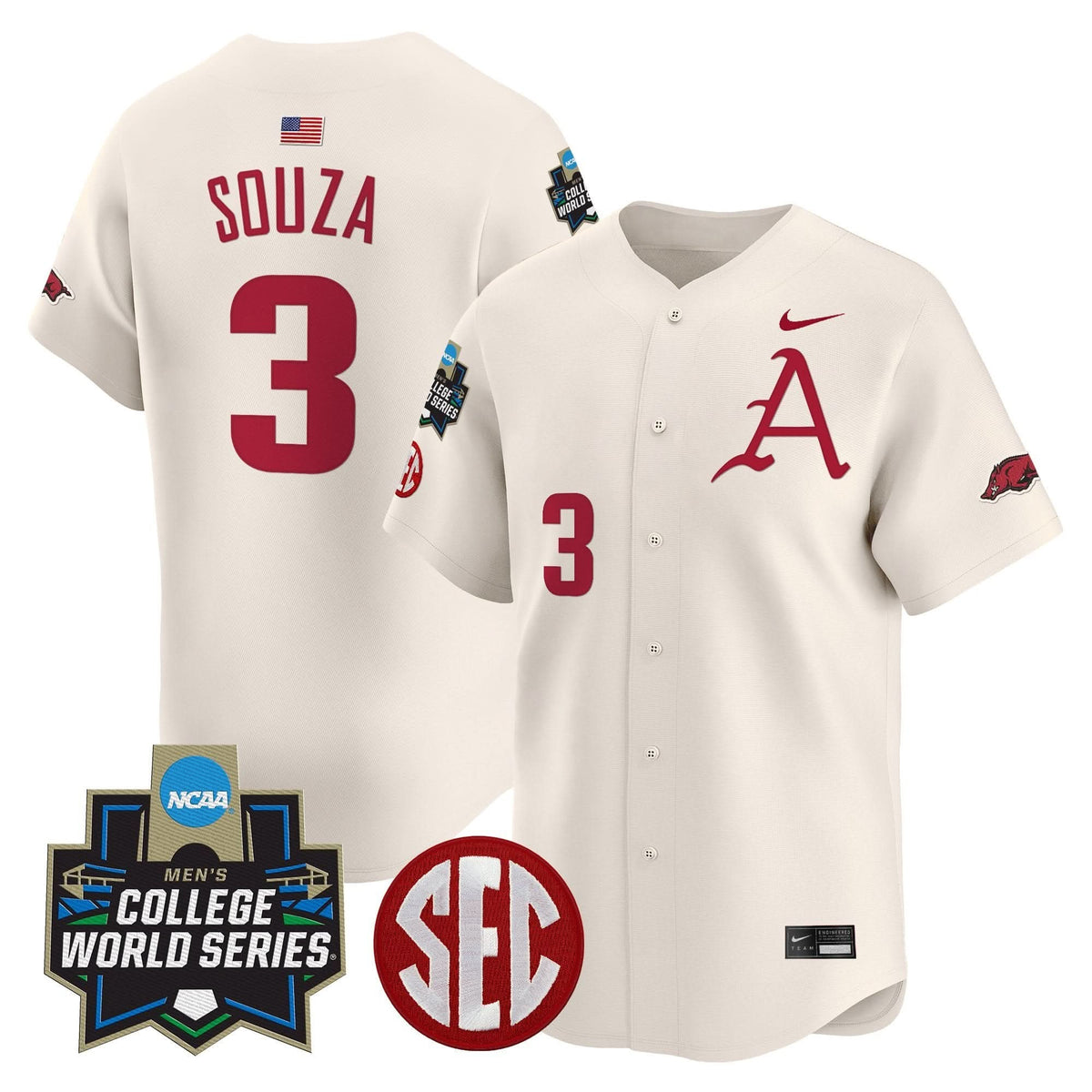 Men's Arkansas Razorbacks 2025 World Series Vapor Premier Limited Jersey - All Stitched