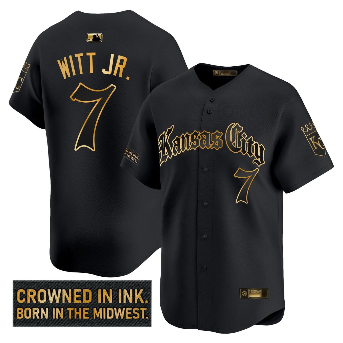 Men's Kansas City Royals 'Gothic Crown Edition' Gold Vapor Premier Limited Jersey - All Stitched