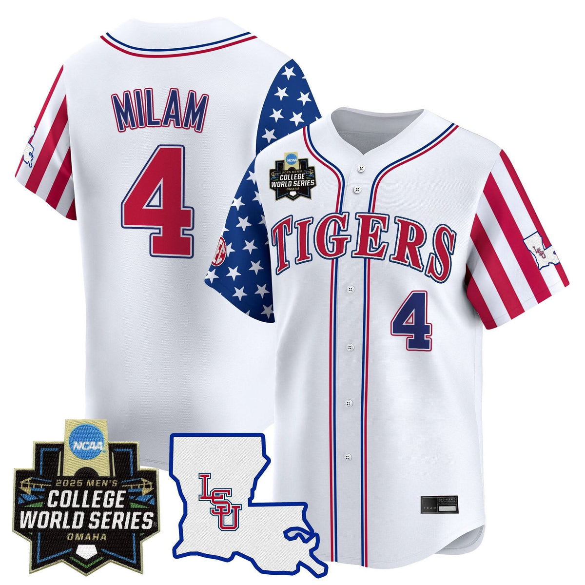 Men's LSU Tigers 2025 Independence Day Vapor Premier Limited Jersey - World Series Patch - All Stitched