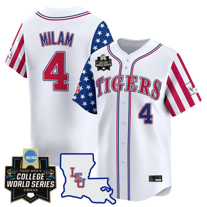 Men's LSU Tigers 2025 Independence Day Vapor Premier Limited Jersey - World Series Patch - All Stitched