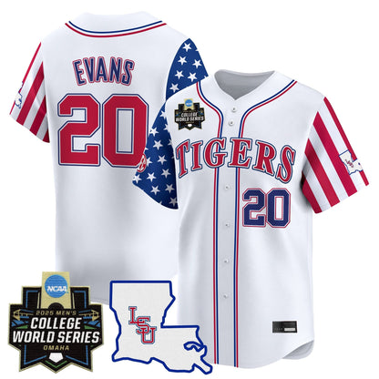 Men's LSU Tigers 2025 Independence Day Vapor Premier Limited Jersey - World Series Patch - All Stitched