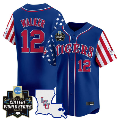 Men's LSU Tigers 2025 Independence Day Vapor Premier Limited Jersey - World Series Patch - All Stitched