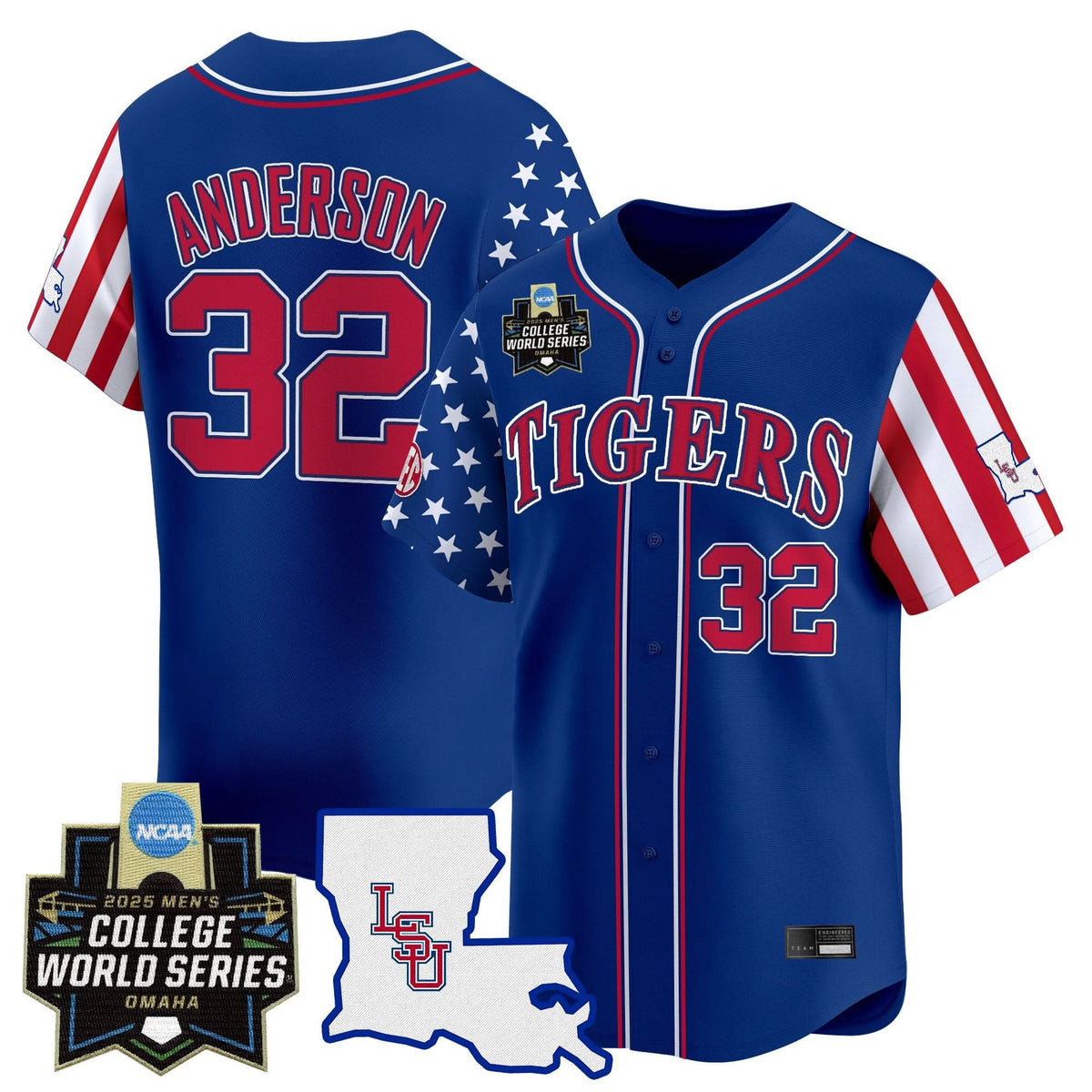 Men's LSU Tigers 2025 Independence Day Vapor Premier Limited Jersey - World Series Patch - All Stitched