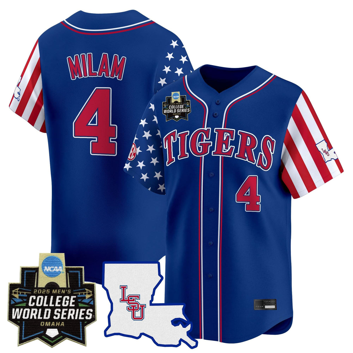 Men's LSU Tigers 2025 Independence Day Vapor Premier Limited Jersey - World Series Patch - All Stitched