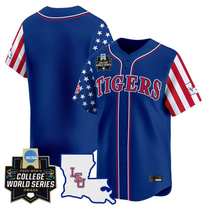 Men's LSU Tigers 2025 Independence Day Vapor Premier Limited Jersey - World Series Patch - All Stitched