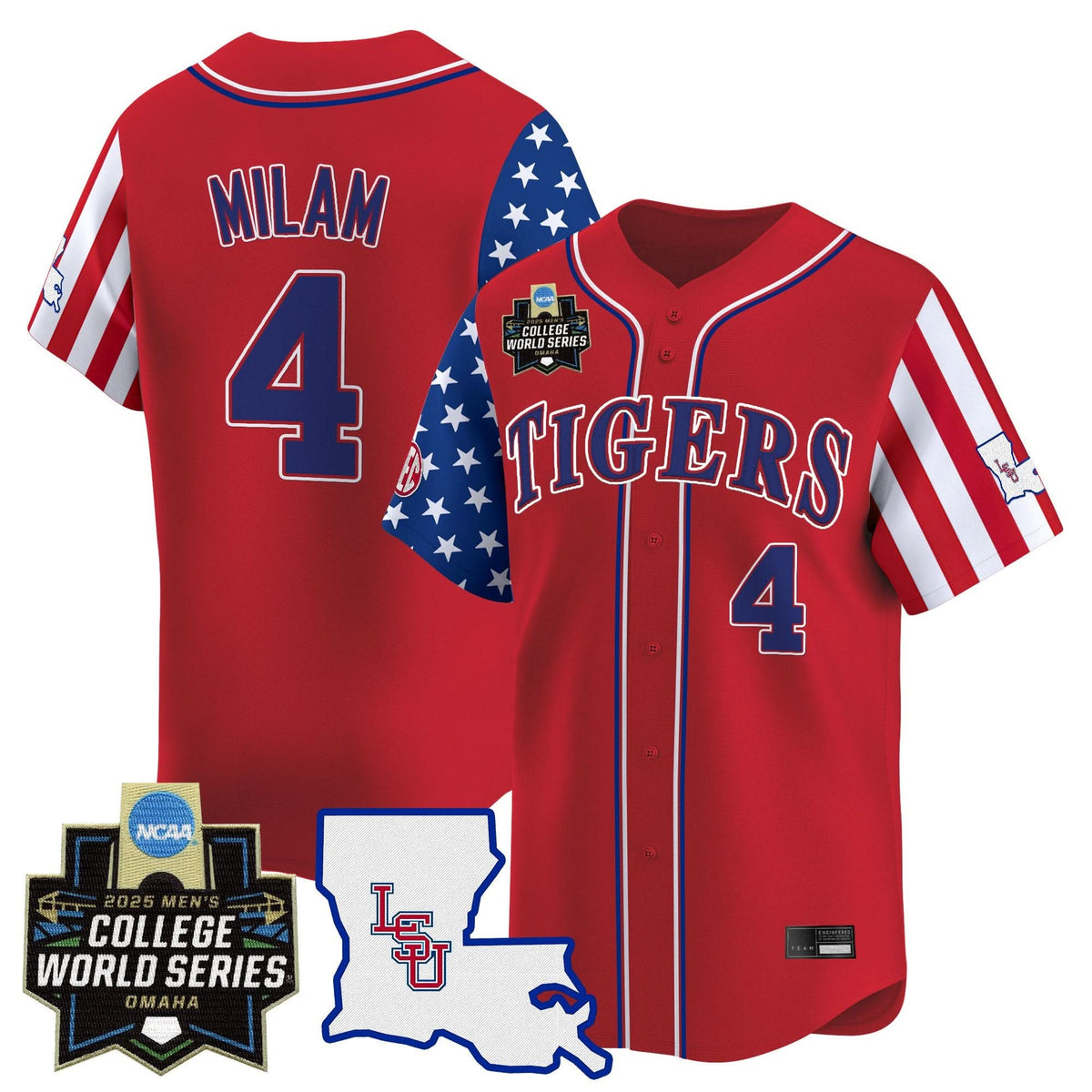 Men's LSU Tigers 2025 Independence Day Vapor Premier Limited Jersey - World Series Patch - All Stitched