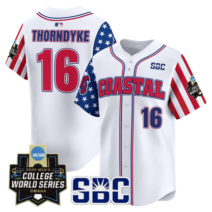 Men's Coastal Carolina Chanticleers 2025 Independence Day Vapor Premier Limited Jersey - World Series Patch - All Stitched