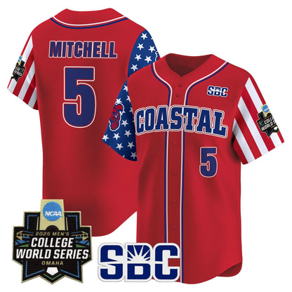 Men's Coastal Carolina Chanticleers 2025 Independence Day Vapor Premier Limited Jersey - World Series Patch - All Stitched