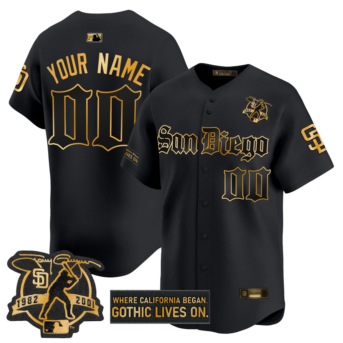 San Diego Padres 'Gothic Edition' Gold Vapor Premier Limited Custom Jersey - All Stitched