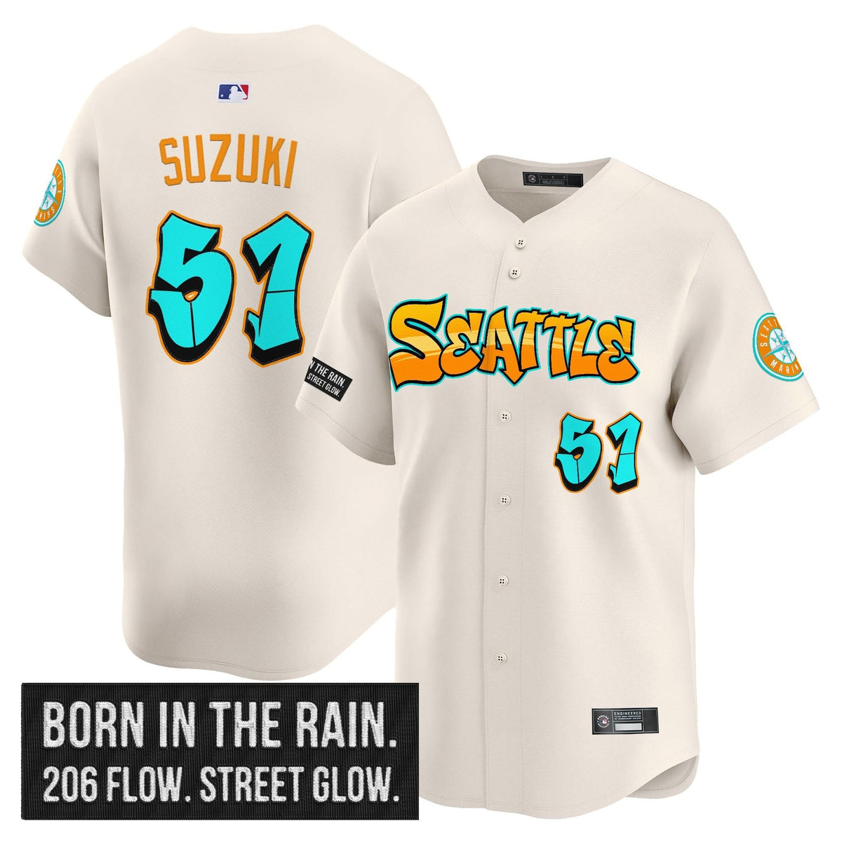 Men's Seattle Mariners 'Graffiti Emerald Drop Edition' Vapor Premier Limited Jersey - All Stitched