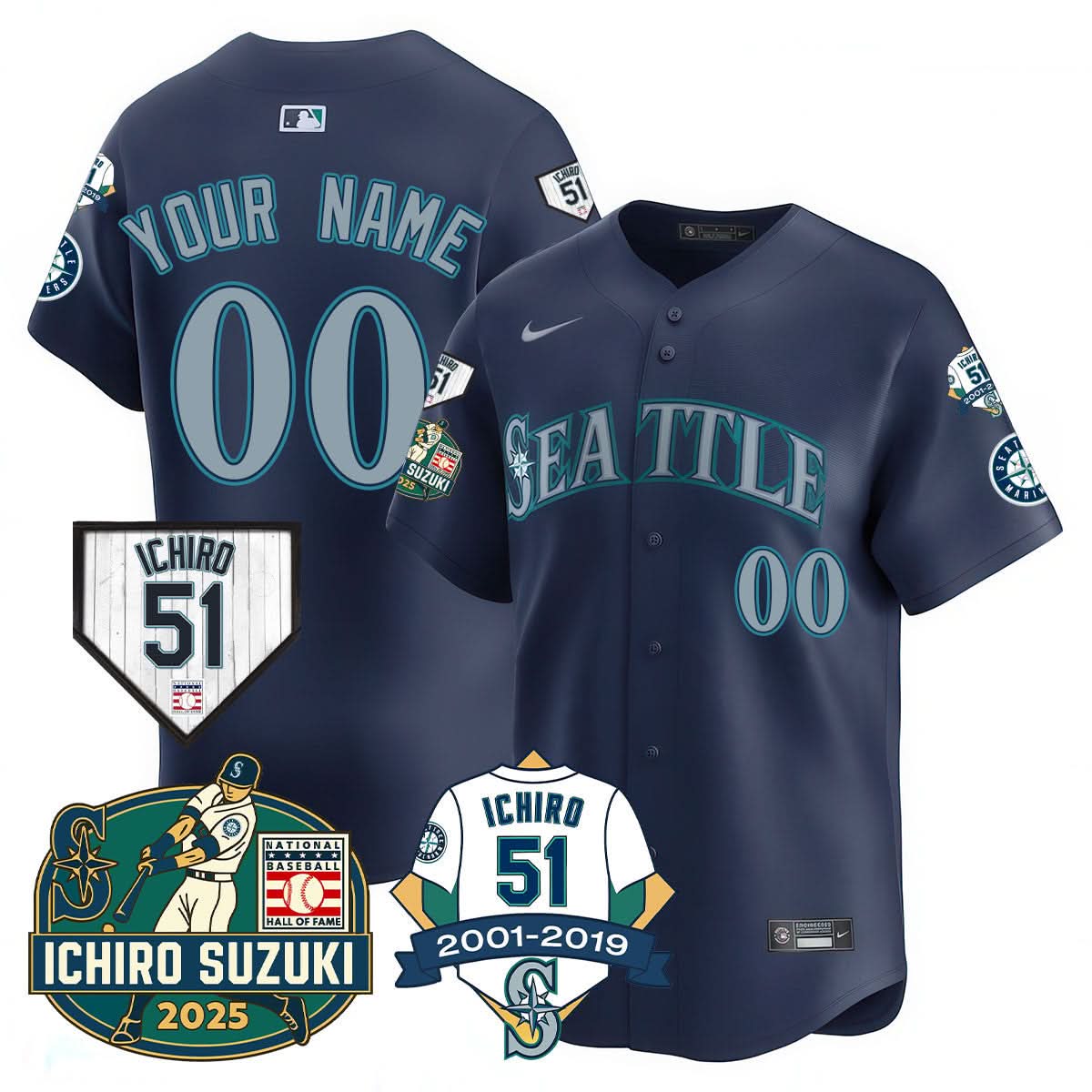 Seattle Mariners Ichiro Number Retirement Custom Jersey - All Stitched