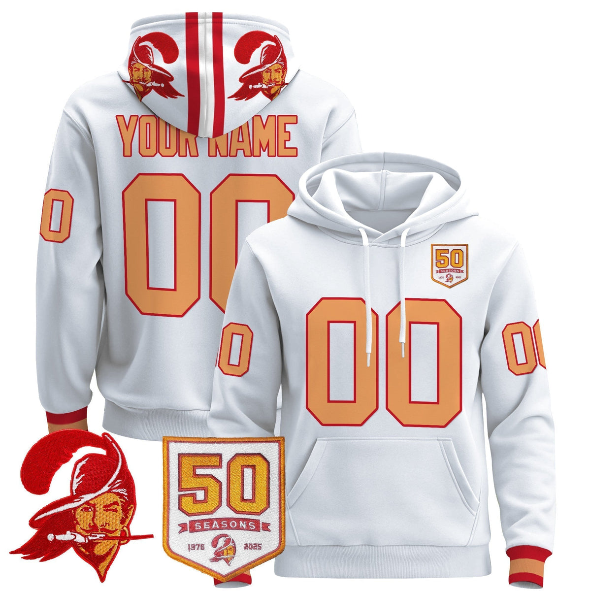 Tampa Bay Buccaneers Throwback 50th Season Patch Custom Pullover Hoodie
