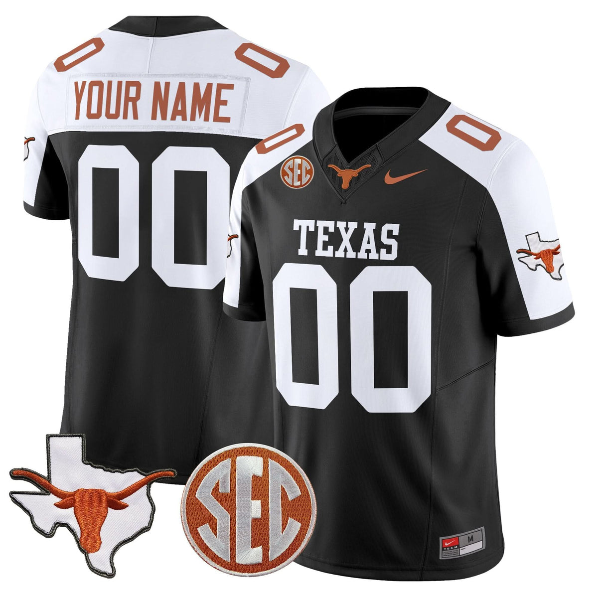 Texas Longhorns 2025 State Map & SEC Patch Vapor Limited Custom Jersey - All Stitched