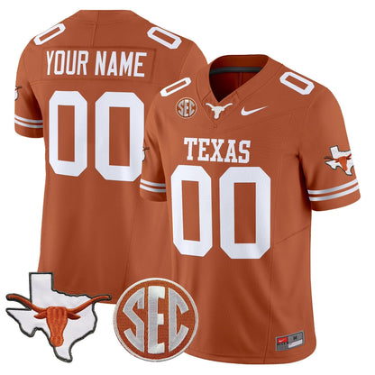 Texas Longhorns 2025 State Map & SEC Patch Vapor Limited Custom Jersey - All Stitched
