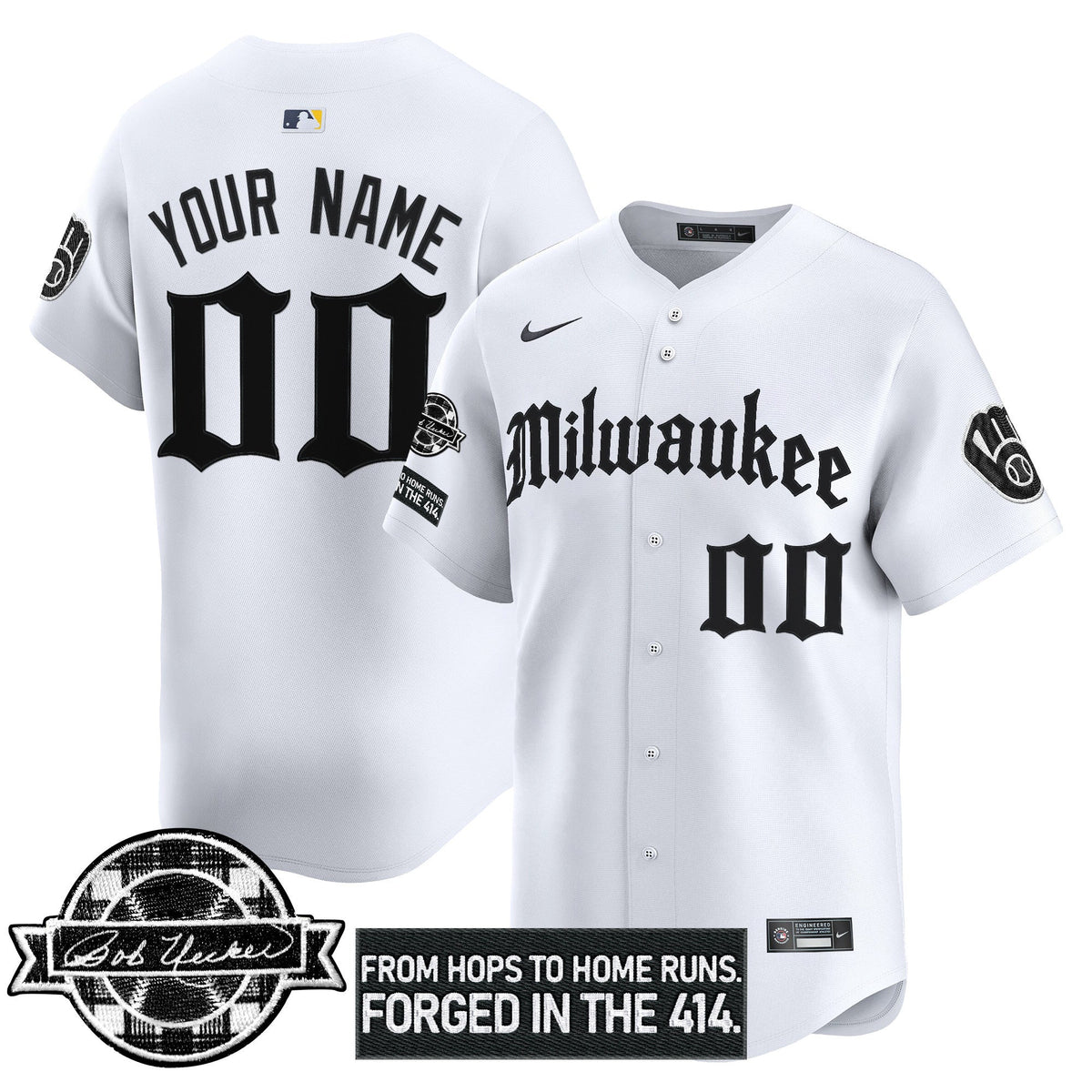 Milwaukee Brewers Bob Uecker Patch Vapor Premier Limited Custom Jersey - Gothic Edition - All Stitched