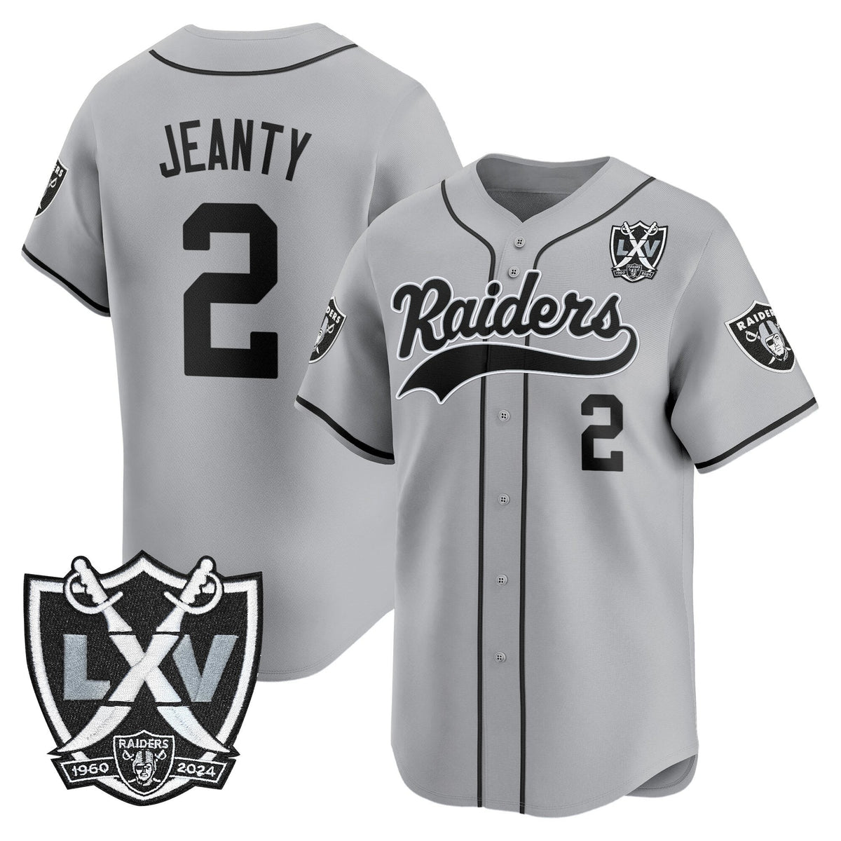 Las Vegas Raiders 65th Anniversary Patch Vapor Baseball Jersey - All Stitched