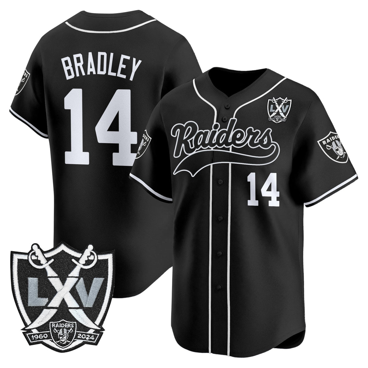 Las Vegas Raiders 65th Anniversary Patch Vapor Baseball Jersey - All Stitched